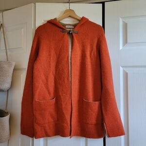 A Ida Cardigan Womens Size Small Orange Tan Wool Blend Italy Sweater Hooded